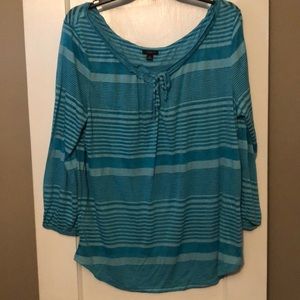 Ann Taylor Teal Striped Peasant Top Sz XL